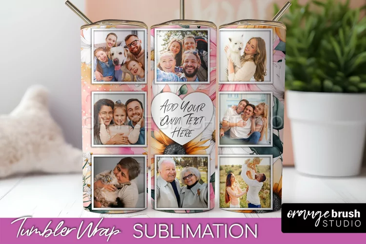 Photo Tumbler Wrap, Floral Picture Frame Tumbler Sublimation