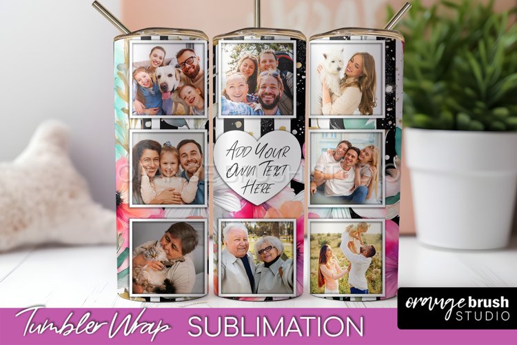 Photo Tumbler Wrap, Floral Picture Frame Tumbler Sublimation example image 1