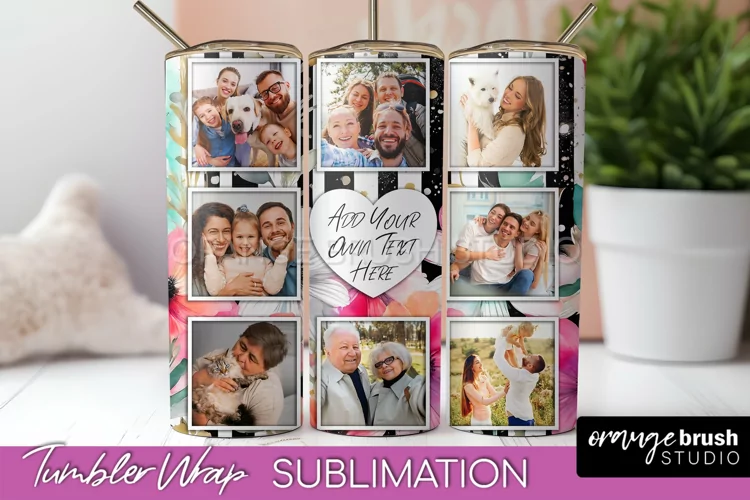 Photo Tumbler Wrap, Floral Picture Frame Tumbler Sublimation