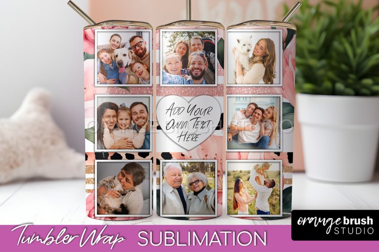 Photo Tumbler Wrap, Floral Picture Frame Tumbler Sublimation example image 1