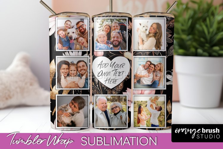 Photo Tumbler Wrap, Floral Picture Frame Tumbler Sublimation example image 1