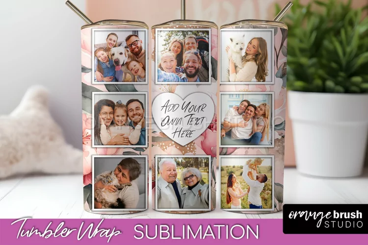 Photo Tumbler Wrap, Floral Picture Frame Tumbler Sublimation