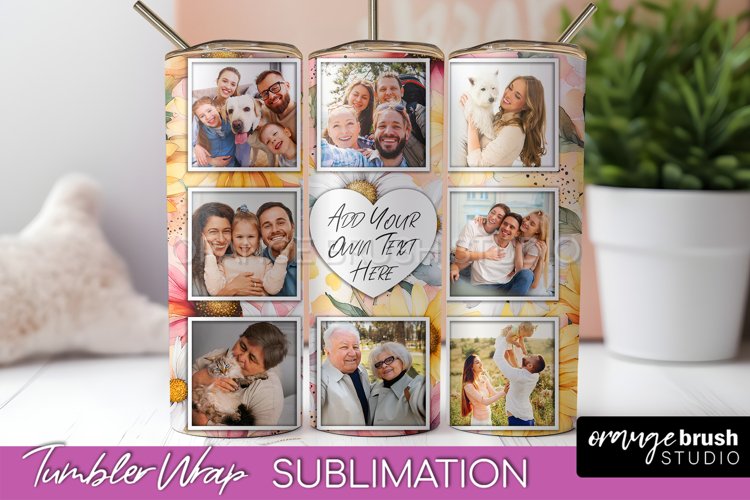 Photo Tumbler Wrap, Floral Picture Frame Tumbler Sublimation example image 1