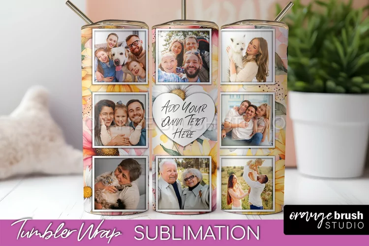 Photo Tumbler Wrap, Floral Picture Frame Tumbler Sublimation