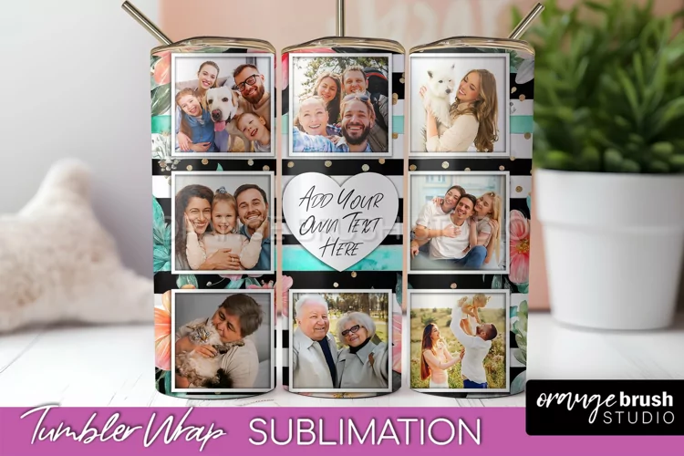 Photo Tumbler Wrap, Floral Picture Frame Tumbler Sublimation