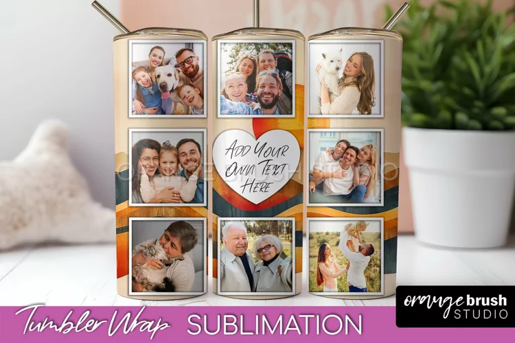 Photo Tumbler Wrap, Boho Family Frame Tumbler Sublimation