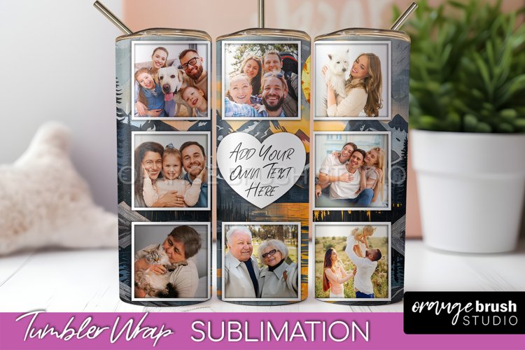 Photo Tumbler Wrap, Boho Family Frame Tumbler Sublimation example image 1