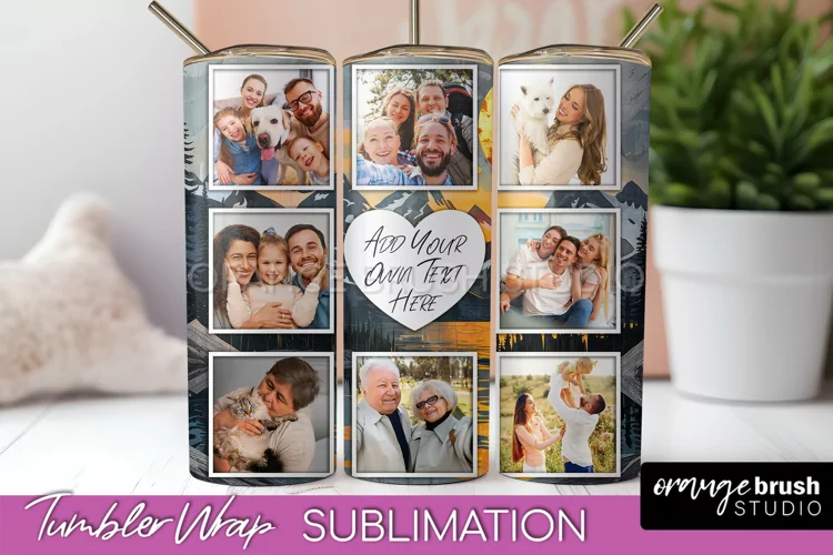 Photo Tumbler Wrap, Boho Family Frame Tumbler Sublimation
