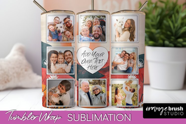 Photo Tumbler Wrap, Boho Family Frame Tumbler Sublimation example image 1