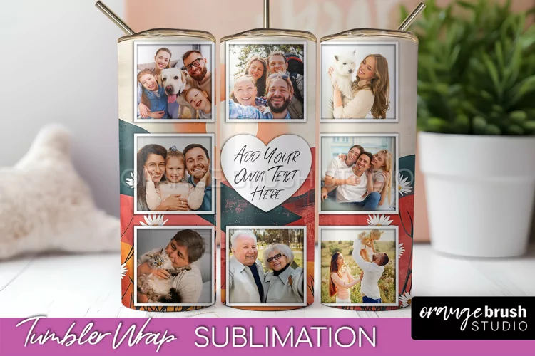 Photo Tumbler Wrap, Boho Family Frame Tumbler Sublimation