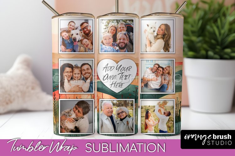 Photo Tumbler Wrap, Boho Family Frame Tumbler Sublimation example image 1