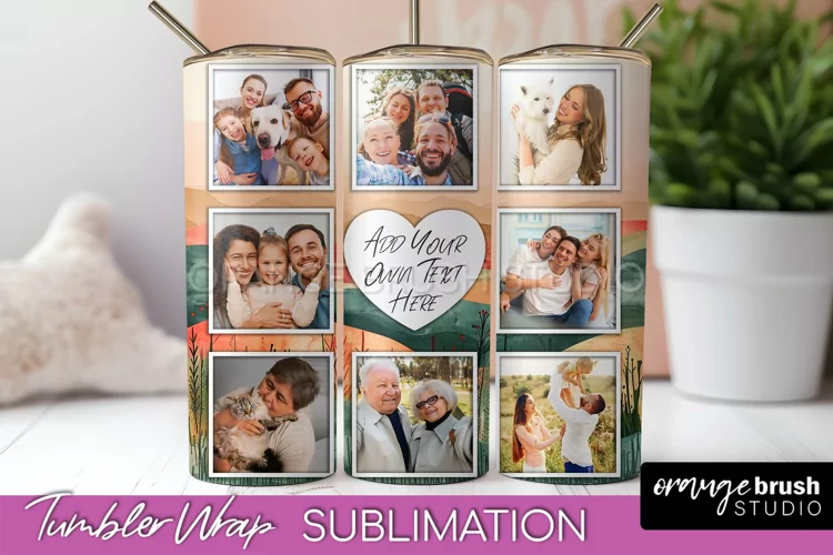 Photo Tumbler Wrap, Boho Family Frame Tumbler Sublimation