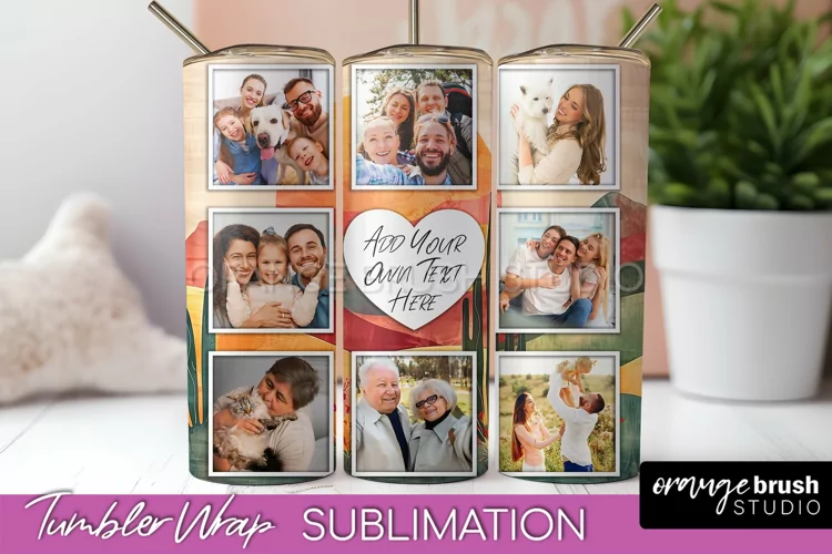 Photo Tumbler Wrap, Boho Family Frame Tumbler Sublimation