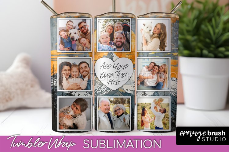 Photo Tumbler Wrap, Boho Family Frame Tumbler Sublimation example image 1