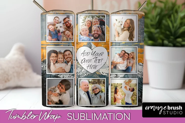 Photo Tumbler Wrap, Boho Family Frame Tumbler Sublimation