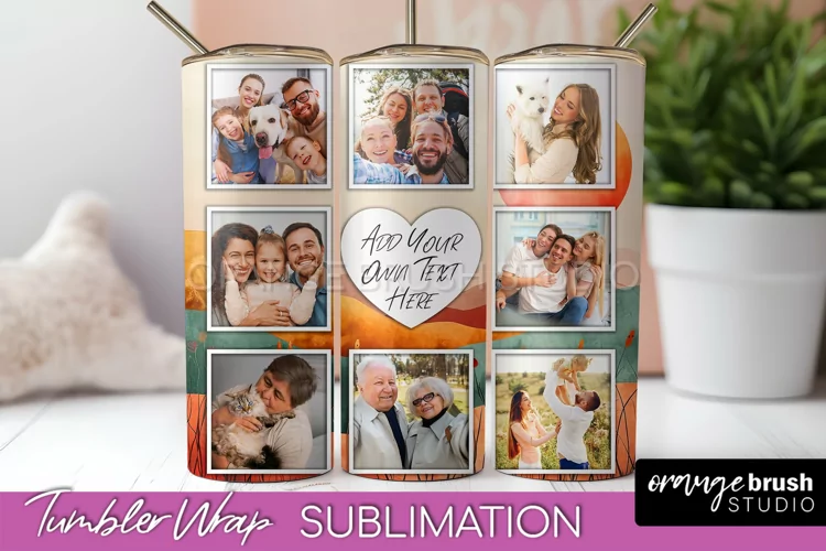 Photo Tumbler Wrap, Boho Family Frame Tumbler Sublimation
