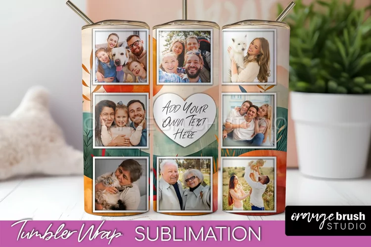 Photo Tumbler Wrap, Boho Family Frame Tumbler Sublimation