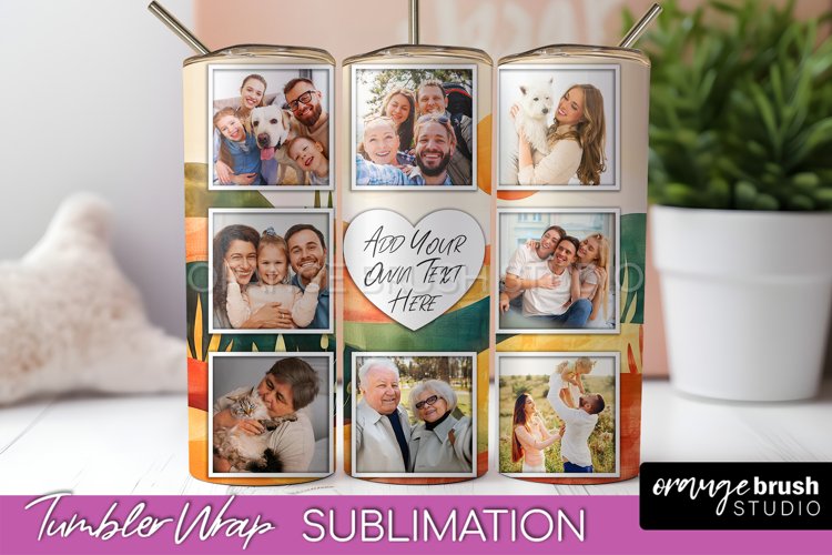 Photo Tumbler Wrap, Boho Family Frame Tumbler Sublimation example image 1
