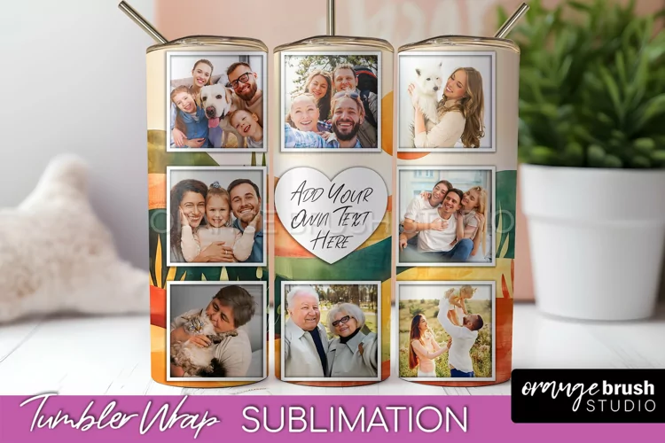Photo Tumbler Wrap, Boho Family Frame Tumbler Sublimation
