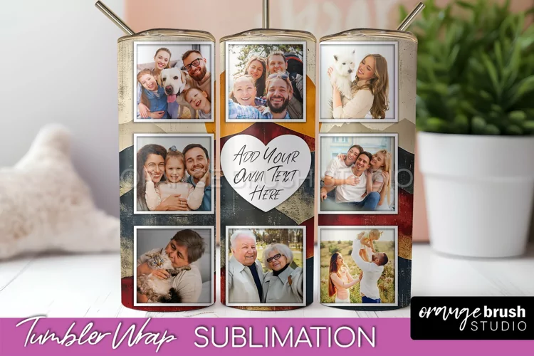 Photo Tumbler Wrap, Boho Family Frame Tumbler Sublimation