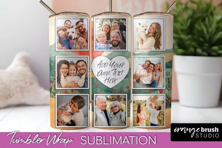 Photo Tumbler Wrap, Boho Family Frame Tumbler Sublimation
