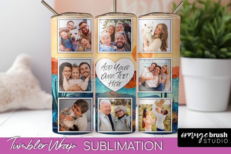 Photo Tumbler Wrap, Boho Family Frame Tumbler Sublimation example image 1