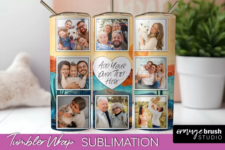 Photo Tumbler Wrap, Boho Family Frame Tumbler Sublimation