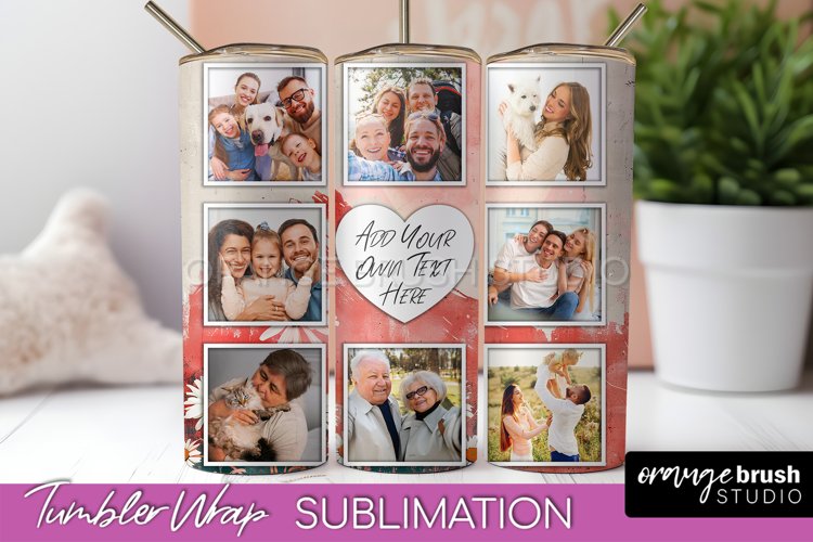 Photo Tumbler Wrap, Boho Family Frame Tumbler Sublimation example image 1