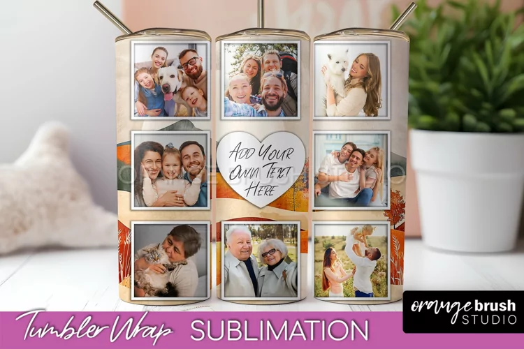 Photo Tumbler Wrap, Boho Family Frame Tumbler Sublimation