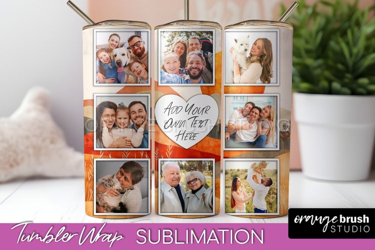 Photo Tumbler Wrap, Boho Family Frame Tumbler Sublimation example image 1