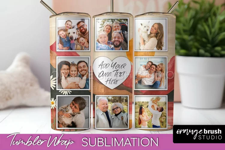 Photo Tumbler Wrap, Boho Family Frame Tumbler Sublimation