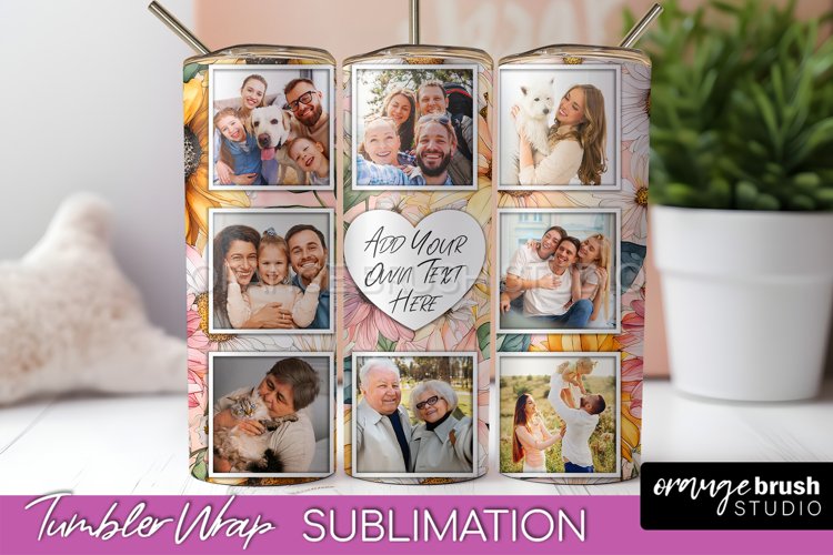 Photo Tumbler Wrap, Floral Picture Frame Tumbler Sublimation example image 1