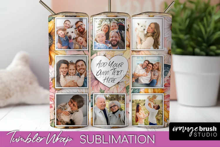 Photo Tumbler Wrap, Floral Picture Frame Tumbler Sublimation
