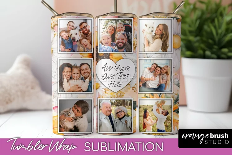 Photo Tumbler Wrap, Floral Picture Frame Tumbler Sublimation