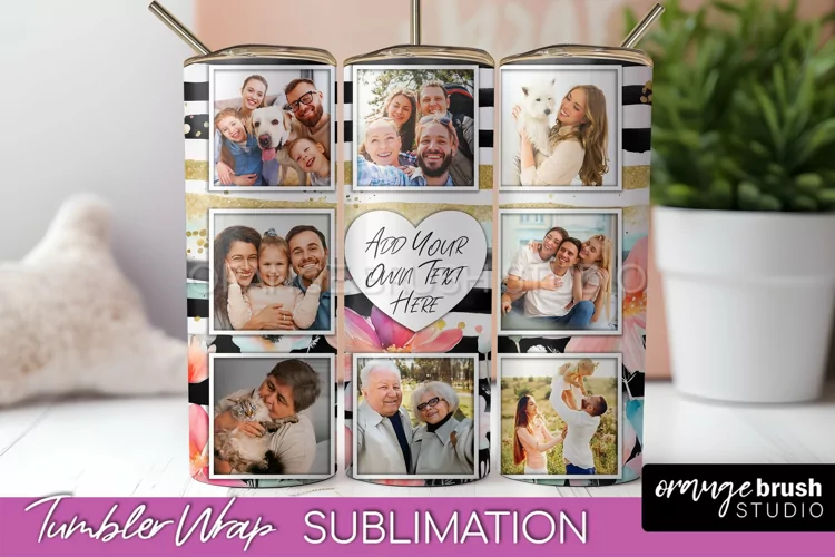 Photo Tumbler Wrap, Floral Picture Frame Tumbler Sublimation