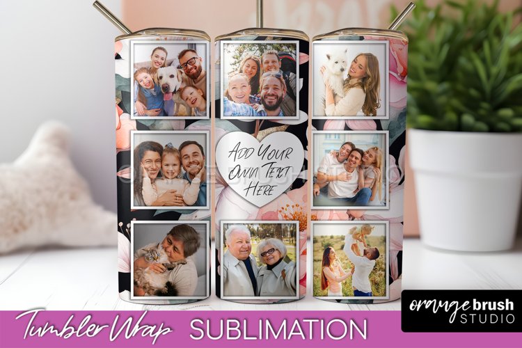 Photo Tumbler Wrap, Floral Picture Frame Tumbler Sublimation example image 1