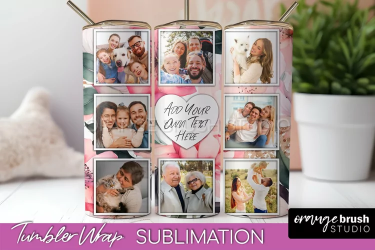 Photo Tumbler Wrap, Floral Picture Frame Tumbler Sublimation