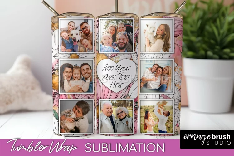 Photo Tumbler Wrap, Floral Picture Frame Tumbler Sublimation