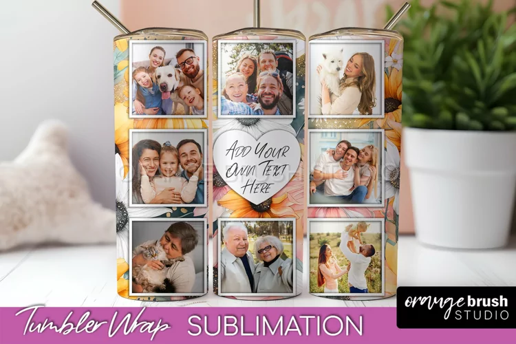 Photo Tumbler Wrap, Floral Picture Frame Tumbler Sublimation