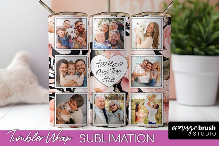 Photo Tumbler Wrap, Floral Picture Frame Tumbler Sublimation example image 1