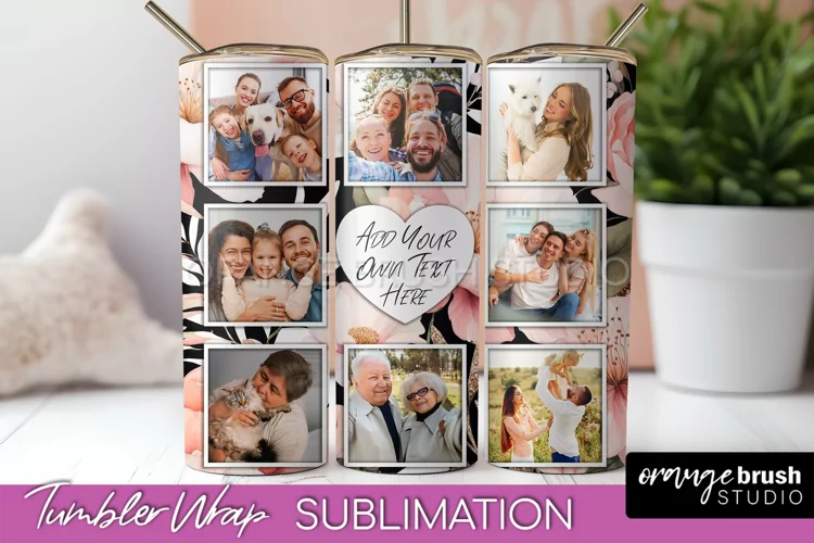 Photo Tumbler Wrap, Floral Picture Frame Tumbler Sublimation