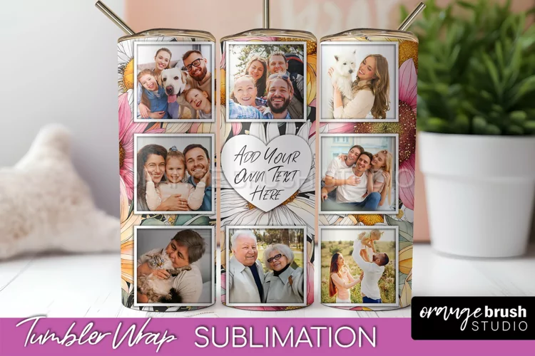 Photo Tumbler Wrap, Floral Picture Frame Tumbler Sublimation