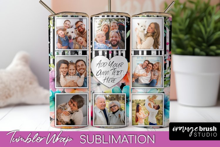 Photo Tumbler Wrap, Floral Picture Frame Tumbler Sublimation example image 1