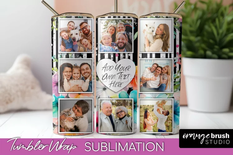 Photo Tumbler Wrap, Floral Picture Frame Tumbler Sublimation