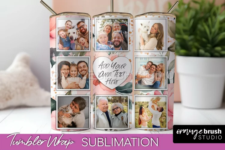 Photo Tumbler Wrap, Floral Picture Frame Tumbler Sublimation