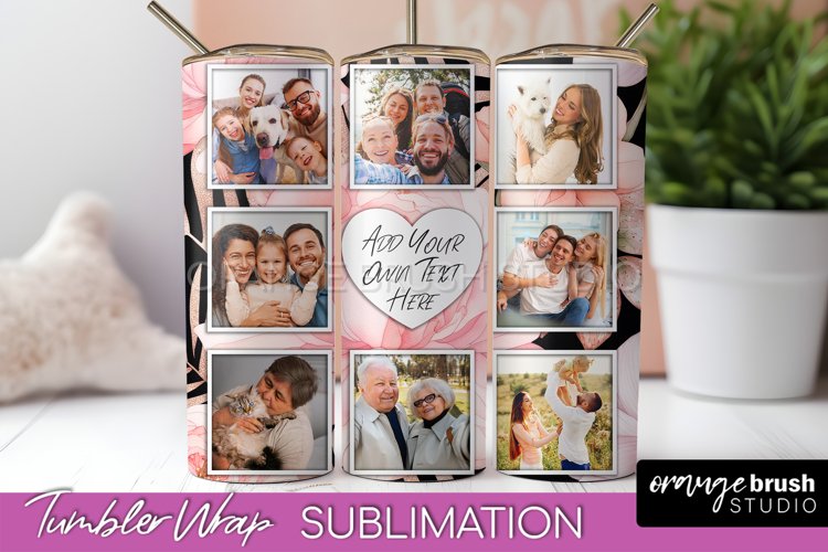 Photo Tumbler Wrap, Floral Picture Frame Tumbler Sublimation example image 1