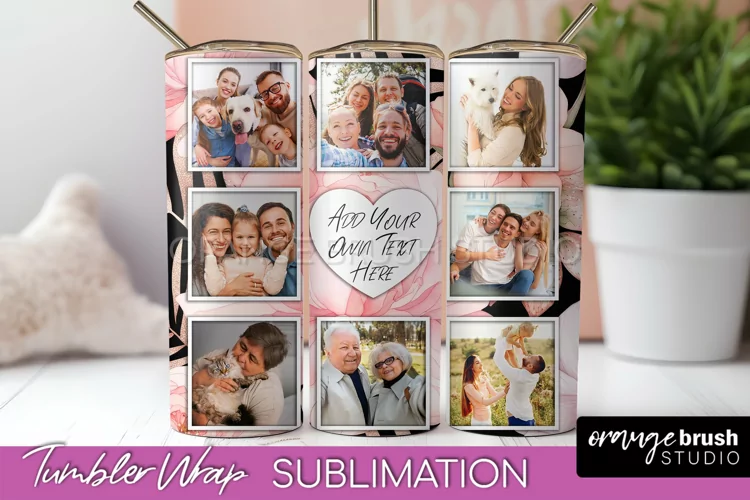Photo Tumbler Wrap, Floral Picture Frame Tumbler Sublimation