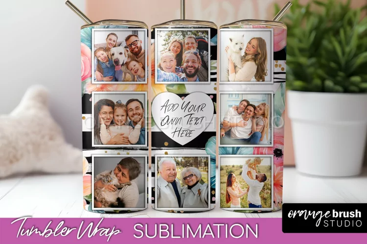 Photo Tumbler Wrap, Floral Picture Frame Tumbler Sublimation