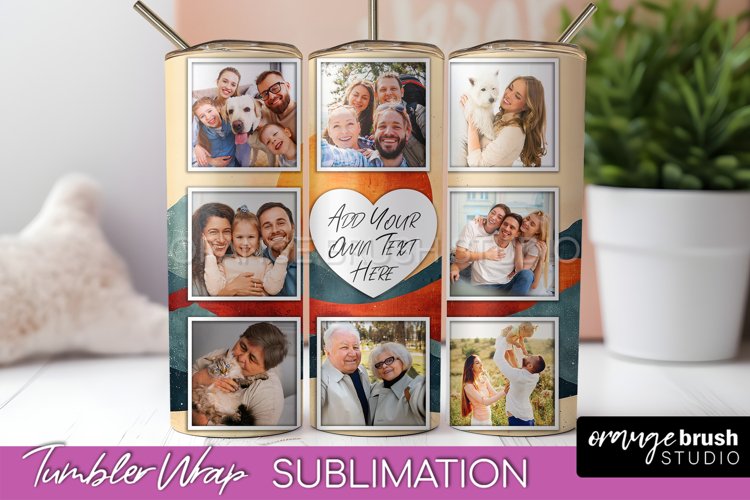 Photo Tumbler Wrap, Boho Family Frame Tumbler Sublimation example image 1