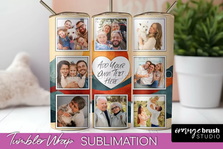 Photo Tumbler Wrap, Boho Family Frame Tumbler Sublimation